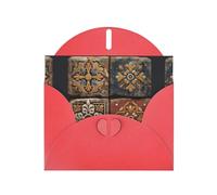 VVXBHGR Red Holiday greeting check blank card and pearl beautiful blank note block Ancient tiles prints