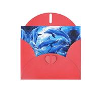 VVXBHGR Red Holiday greeting check blank card and pearl beautiful blank note block Blue dolphin in the ocean prints