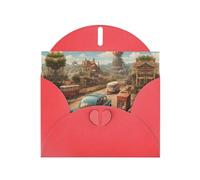 VVXBHGR Red Holiday greeting check blank card and pearl beautiful blank note block Cars in the castle prints