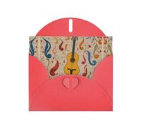 VVXBHGR Red Holiday greeting check blank card and pearl beautiful blank note block Cartoon Music Symbols prints