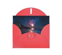 VVXBHGR Red Holiday greeting check blank card and pearl beautiful blank note block Fireworks on the coast prints