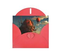 VVXBHGR Red Holiday greeting check blank card and pearl beautiful blank note block Fortress on the sea prints