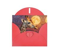 VVXBHGR Red Holiday greeting check blank card and pearl beautiful blank note block Giraffe looking at the moon prints