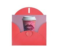 VVXBHGR Red Holiday greeting check blank card and pearl beautiful blank note block Lip prints on coffee cup prints