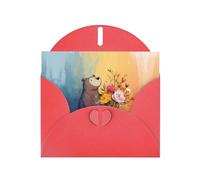 VVXBHGR Red Holiday greeting check blank card and pearl beautiful blank note block Little bear next to the bouquet prints