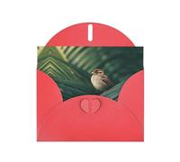 VVXBHGR Red Holiday greeting check blank card and pearl beautiful blank note block Little sparrow on palm leaves prints