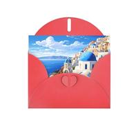 VVXBHGR Red Holiday greeting check blank card and pearl beautiful blank note block Santorini Greek Island sea View prints