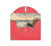 VVXBHGR Red Holiday greeting check blank card and pearl beautiful blank note block Seals along the coast prints