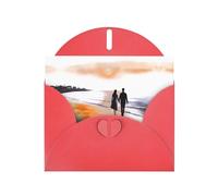 VVXBHGR Red Holiday greeting check blank card and pearl beautiful blank note block Walking in the sunset with hands prints