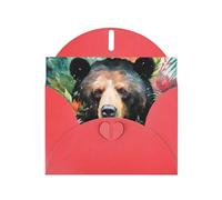 VVXBHGR Red Holiday greeting check blank card and pearl beautiful blank note block watercolor bear prints