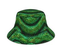 VVXBHGR Reflective Double-Sided Bucket hat Emerald Python Pattern Prints Foldable for Beach, Camping