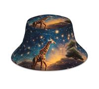 VVXBHGR Reflective Double-Sided Bucket hat Giraffe Chasing Stars Prints Foldable for Beach, Camping Black