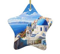 VVXBHGR Santorini Greek Island sea View Prints Christmas Ceramic Star Pendant Festive and Creative Decoration Easy to hang