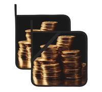 VVXBHGR Stacks of gold coins Prints Square heat-proof pot holders (set of two) 8x8 in : Quality fabrics, Anti-scalding and easy to clean
