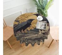 VVXBHGR The crow on the skull Prints Round Decorative Tablecloth 60 in for Indoor and Outdoor Dining, Parties, Weddings