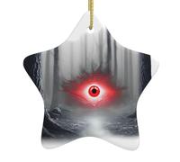 VVXBHGR The Eye of Terror in the Forest Prints Christmas Ceramic Star Pendant Festive and Creative Decoration Easy to hang