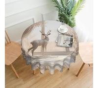 VVXBHGR White deer in the jungle Prints Round Decorative Tablecloth 60 in for Indoor and Outdoor Dining, Parties, Weddings