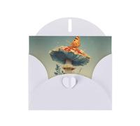VVXBHGR White Holiday greeting check blank card and pearl beautiful blank note block Butterflies on Mushrooms prints