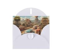 VVXBHGR White Holiday greeting check blank card and pearl beautiful blank note block Cars in the castle prints