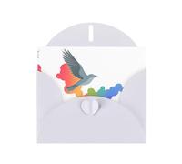 VVXBHGR White Holiday greeting check blank card and pearl beautiful blank note block Flying doves among colorful clouds prints