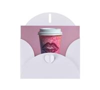 VVXBHGR White Holiday greeting check blank card and pearl beautiful blank note block Lip prints on coffee cup prints