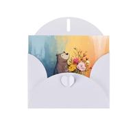 VVXBHGR White Holiday greeting check blank card and pearl beautiful blank note block Little bear next to the bouquet prints