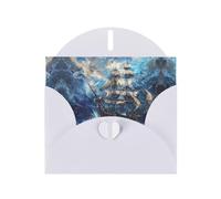 VVXBHGR White Holiday greeting check blank card and pearl beautiful blank note block Pirate ship in the waves prints