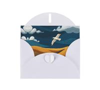 VVXBHGR White Holiday greeting check blank card and pearl beautiful blank note block Skylarks fly over the wheat fields prints