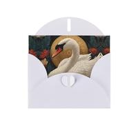 VVXBHGR White Holiday greeting check blank card and pearl beautiful blank note block Swan in a flower bed prints