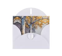 VVXBHGR White Holiday greeting check blank card and pearl beautiful blank note block Sycamore trees on the street prints