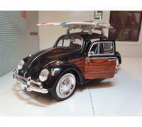 VW Beetle Classic 1966 Black Wood Surf Boards 1:24 Motormax Diecast Detailed