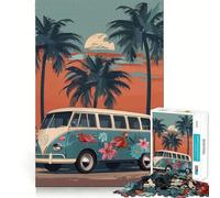 VW Bus And Palm Trees Puzzle for Adults 1000 Pieces Memory Play Game Firm Fit Secure Assembly Meaningful Connection Building Game (50x75cm)