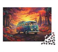 VW Bus Sunset Drive 1000 Piece Puzzles Colorful Retro Van Sunset Decoration Puzzle Decompression Jigsaw for Men And Women Challenging Puzzles Jigsaw Puzzles for Adults 52x38cm/1000pcs