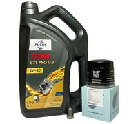 VW Caddy MK4 Petrol Service Kit Fuchs Pro C-3 5W30 Oil Oil Filter Drain Plug 5L