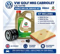 VW Golf MK6 Cabriolet 1.2 1.4 TSI MAHLE Filter Kit Castrol EDGE 5W30 LL 5L