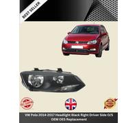 VW Polo 2014-2017 Headlight Black Right Driver Side O/S OE OES Replacement