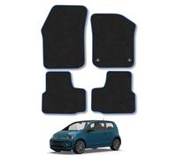 VW UP (2012+) Car Mats Accessories Tailored Fit Carpet Floor Mats Non Slip Blue Trim Full Coverage Compatible Accessory Granulated Backing Front Rear Set Anti Slip Hand-Finished Clips