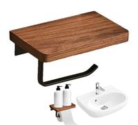 vWalnut Wood Paper Roll Holder - Drill-Free Wall Mounted Bathroom, Modern Cross Brace Design, Stylish Phone Holder | Natural Wood Finishing Decorative Holder Beautifies Bathroom Toi