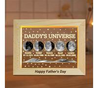 VWCSDSCS Daddy's Universe Personalized Moon Phase Frame with LED Night Light for Father,Custom Name Date Fathers Day Gift for Husband Grandpa