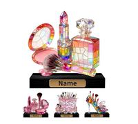 VWCSDSCS Personalized 2D Flat Stained Glass Style Makeup Figurine, Colorful Lipstick, Perfume & Cosmetic Brush Decoration Custom Name Plate Desktop Ornament Gifts for Makeup Artists Women Xmas