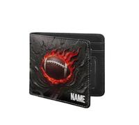 VWCSDSCS Personalized Burning Football Kids Wallet for Boys Custom Name Unique Leather Bifold RFID Blocking Coin Pocket Birthday Christmas Gifts for Boys Ages 8-10 9-12 11-15 Youth Teenager