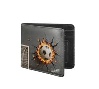 VWCSDSCS Personalized Burning Soccer Kids Wallet for Boys Custom Name Funny Leather Bifold RFID Blocking Coin Pocket Birthday Christmas Gifts for Boy Youth Teenager