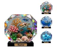 VWCSDSCS Personalized Crystal-Like Marine Life Figurine Colorful Sea Turtle Coral Fish Underwater Scene Decoration Custom Name Plate Desktop Ornament Gift for Marine Biologists Ocean Lovers Birthday