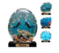 VWCSDSCS Personalized Crystal-Like Underwater Diving Scene Figurine Colorful Sea Turtle Divers Decoration Custom Name Plate, Desktop Ornament Gifts for Scuba Diving Enthusiasts Marine Life Lovers