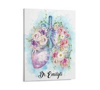VWCSDSCS Personalized Floral Human Lung Anatomy Canvas Wall Art Custom Name Pulmonology Art Poster for Medical Office Decor, Home Wall Decor Gifts for Pulmonologists Respiratory Therapists Nurses