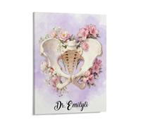 VWCSDSCS Personalized Floral Human Pelvis Anatomy Canvas Wall Art Custom Name Orthopedic Art Poster for Medical Office Decor Home Wall Decor Gifts for Orthopedists Obstetricians Physical Therapists