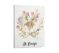 VWCSDSCS Personalized Floral Human Pelvis Anatomy Canvas Wall Art Custom Name Orthopedic Art Poster for Medical Office Decor Home Wall Decor Gifts for Orthopedists Obstetricians Physical Therapists