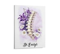 VWCSDSCS Personalized Floral Human Spine Anatomy Canvas Wall Art Custom Name Orthopedic Art Poster for Chiropractic Office Decor, Home Wall Decor Gifts for Orthopedists Physical Therapists Students