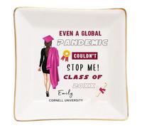 VWCSDSCS Personalized Graduation Ceramic Jewelry Tray - Custom Even a Global Pandemic Couldn't Stop Me Trinket Dish with Name, University Year Graduation Gifts for Her, Class of 2026