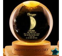 VWCSDSCS Personalized Moon Phase Crystal Ball Night Light - Custom Names & The Day We Met Date, Moon Above on Special Occasion with Wood Base, Romantic Gift for Couples Anniversary Wedding